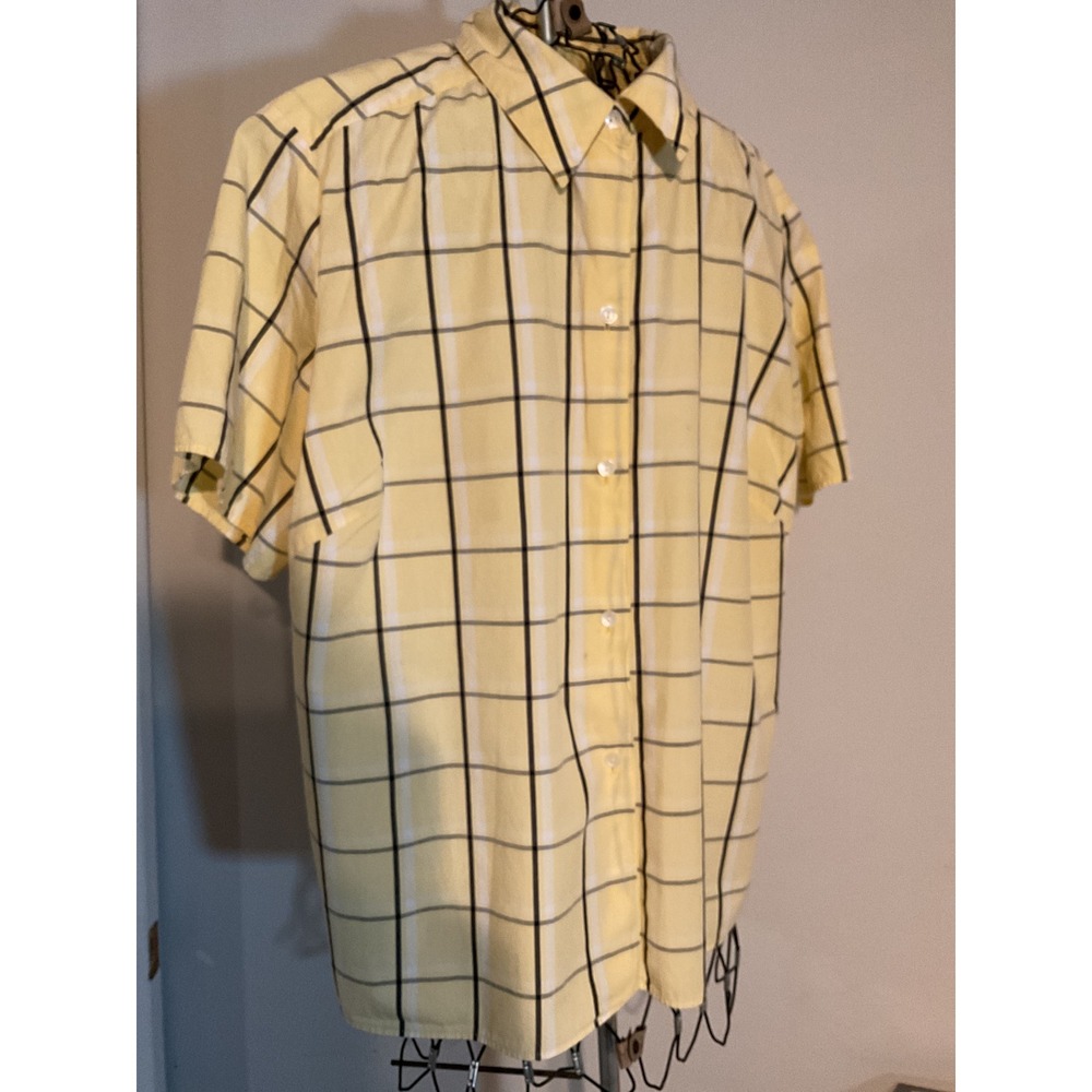 Charter Club Woman Yellow Plaid Short‎ Sleeve Button Down Shirt 18W 100% Cotton